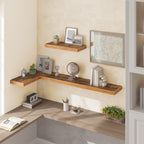 HOOBRO Floating Shelves for Wall, Wall Mounted Shelf Set of 2, 55" Hanging Shelf with Invisible Brackets, for Wall in Bathroom, Bedroom, Toilet, Kitchen, Living Room, Office, Rustic Brown BF140BJP201