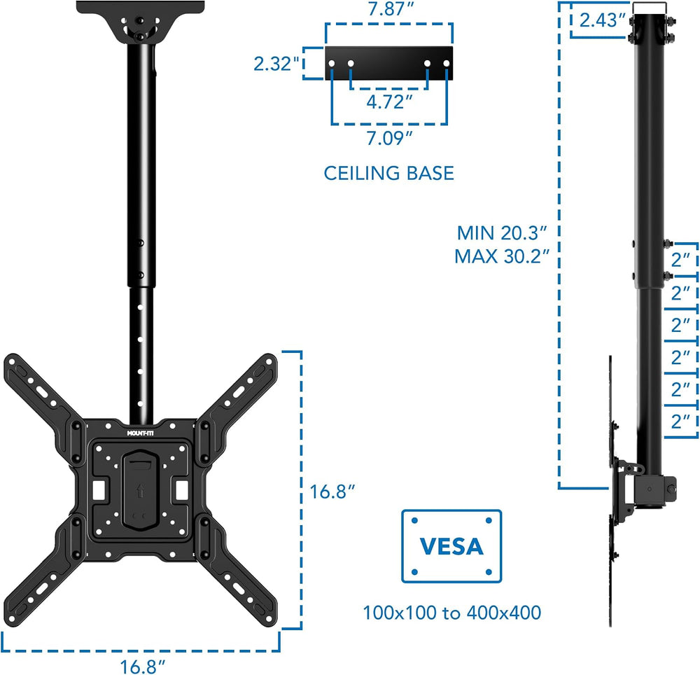 Mount-It! Ceiling TV Mount, 32-65", 99 lbs, MI-511 | Full motion 360 swi...