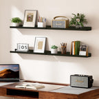 upsimples Floating Shelves for Wall, 23.6 Inch Shelves for Decor Storage Set of 6, Wall Mounted Wood Shelf for Bedroom, Living Room, Bathroom, Kitchen, Long Picture Ledge Shelves, Black