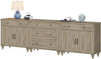 WAMPAT Farmhouse TV Stand for 100 Inch TV, 3-in-1 TV Console Table with 5 Drawers and 4 Doors, Entertainment Center for 75/80/85/90 Inch TV, Kitchen Sideboard Buffet Cabinet for Dining Room, Grey Wash