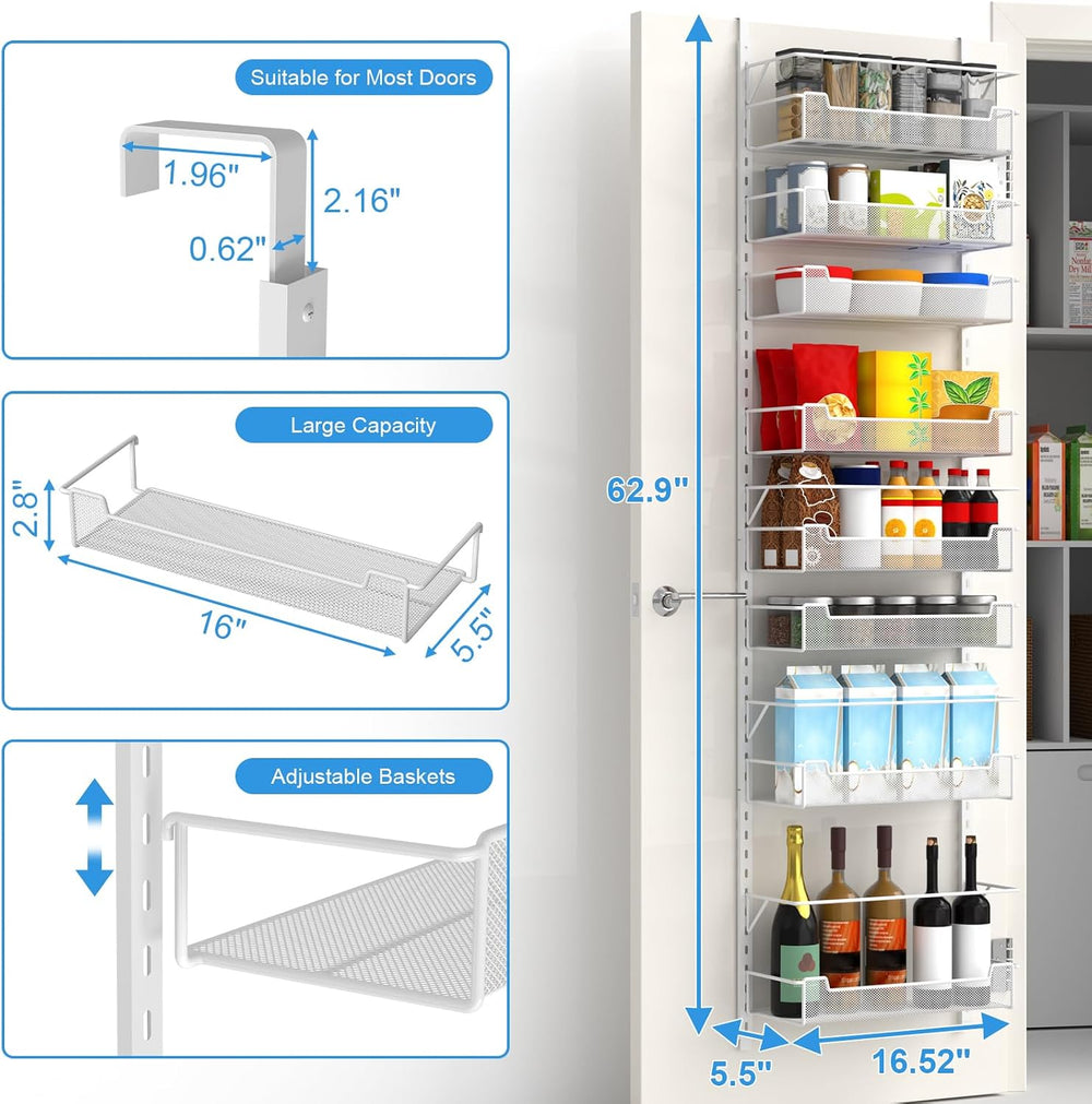 VyGrow Over the Door Pantry Organizer, 8-Tier Over the Door Organizer with Ad...