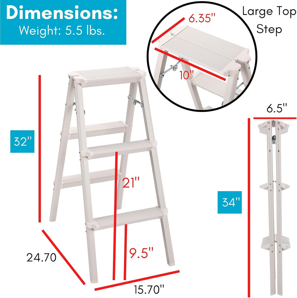 Compact 3 Step Ladder Folding Step Stool for Kitchen, Pantry, Closet, or Home...