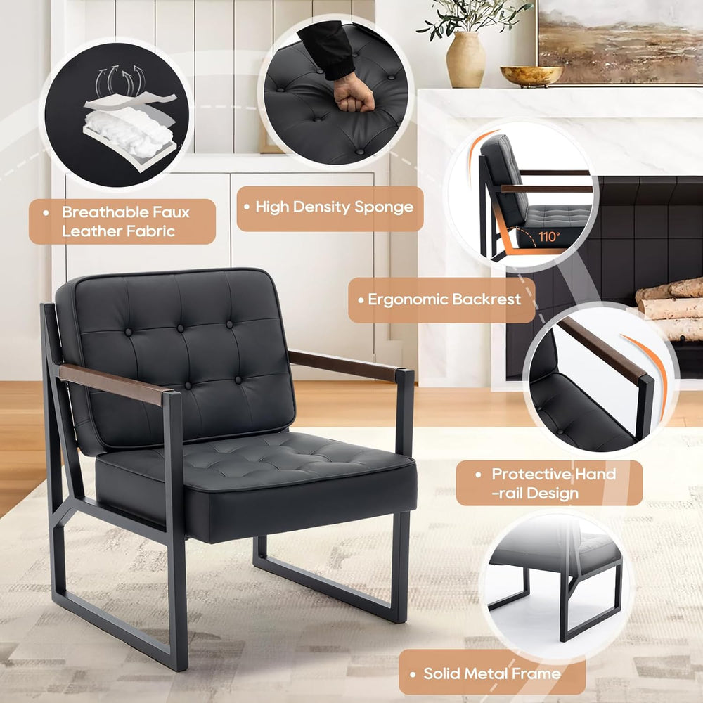 MALOL Mid Century Modern Accent Chair Set of 2, Comfy Living Room Chair, Blac...