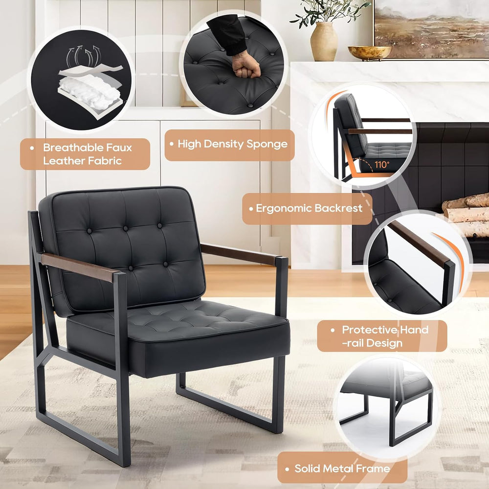 COLAMY Mid Century Modern Accent Chair Set of 2, Comfy Living Room Chair, Bla...