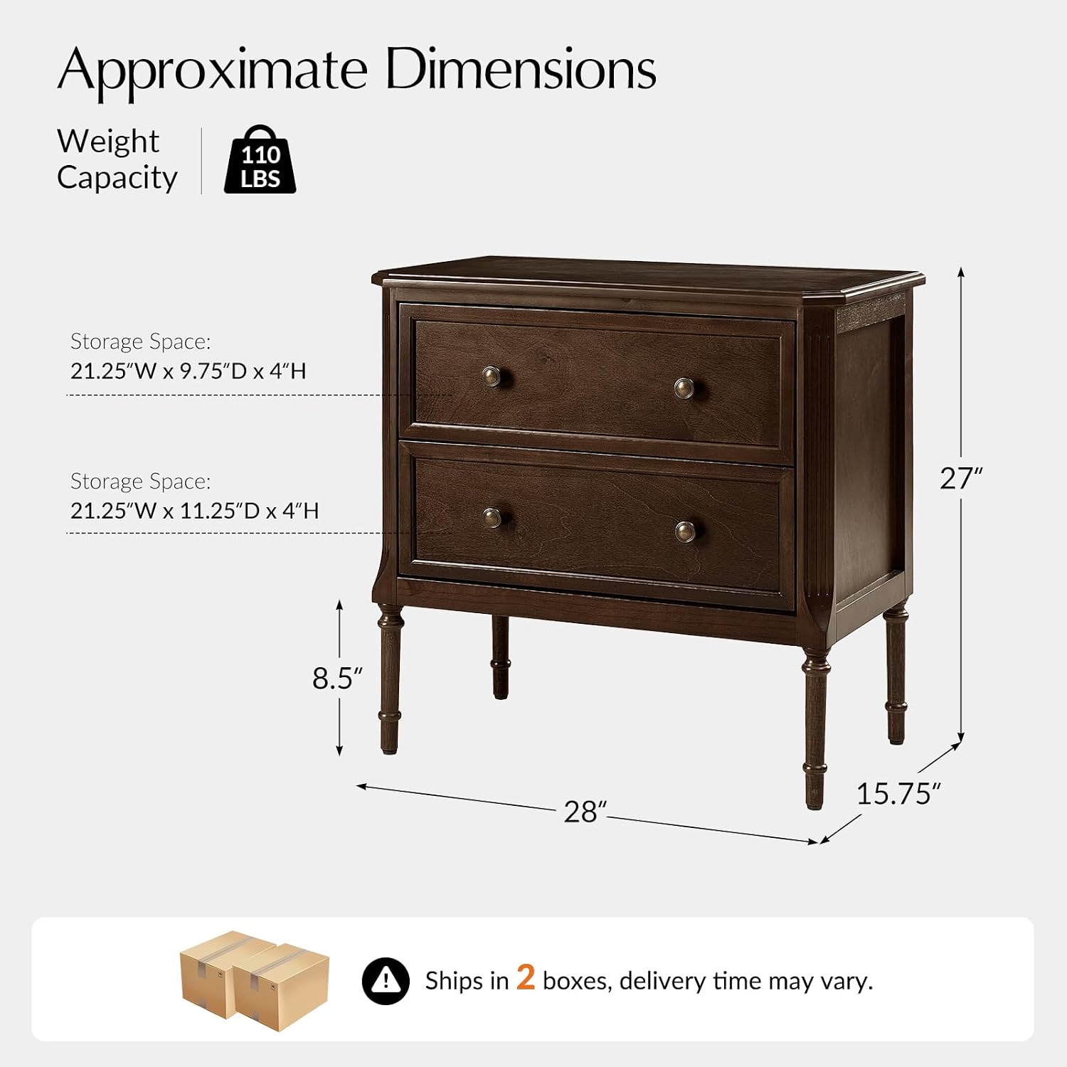 HULALA HOME Solid Wood End Table with Charging Station, Mid-Century Modern End Table with 2 Drawer, Adjustable Solid Wood Feet, Easy Assembly Set of 2, Walnut