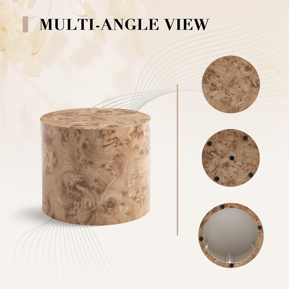 CIMOTA Round Wood Nesting Coffee Table Set of 2, Modern Circle Travertine End...