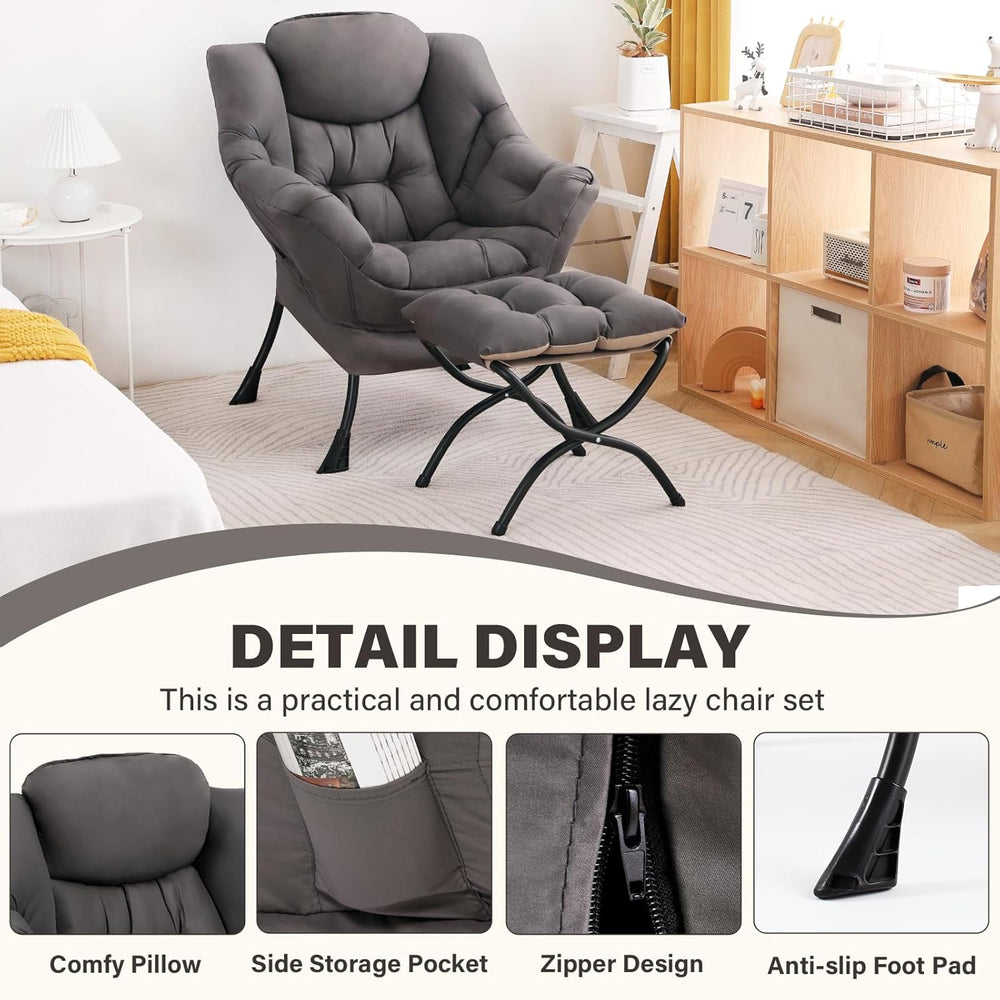 Lazy Chair with Ottoman, Modern Accent Chair Contemporary Sofa Chair with Arm...