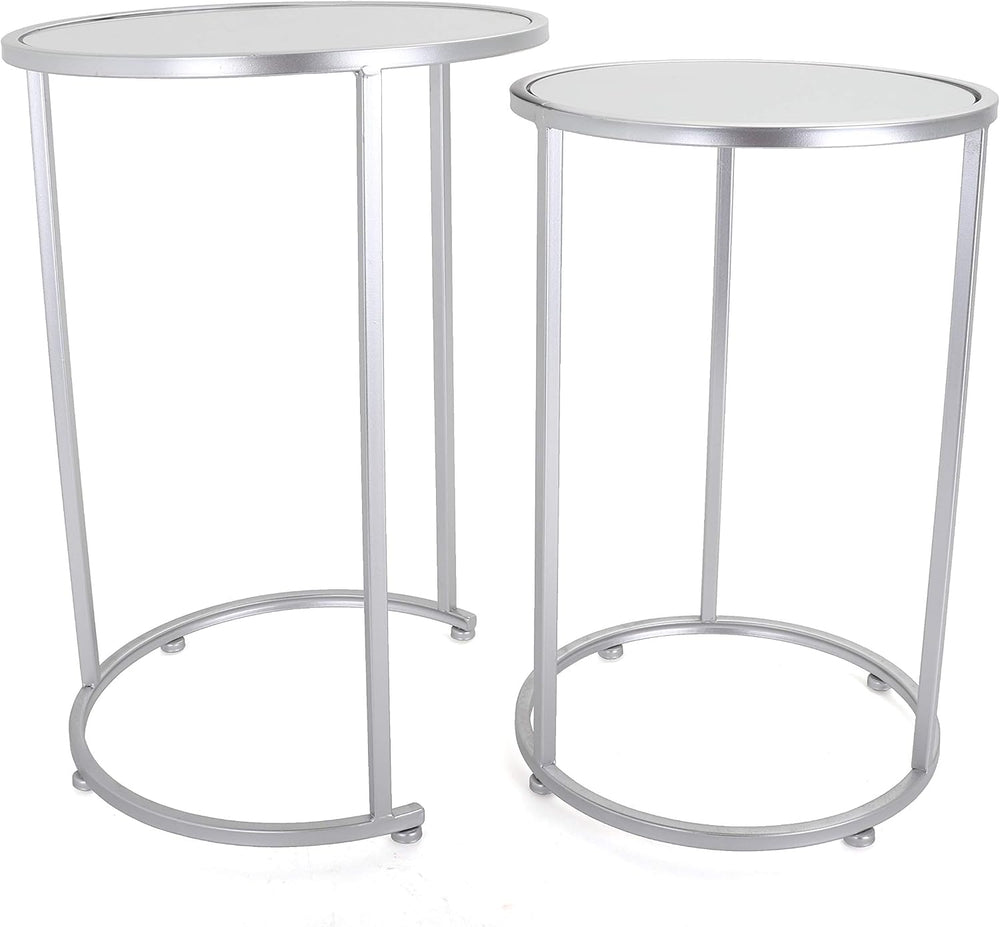 Nested Metal Side Tables - Set of 2 for Living Room & Bedroom (Silver)