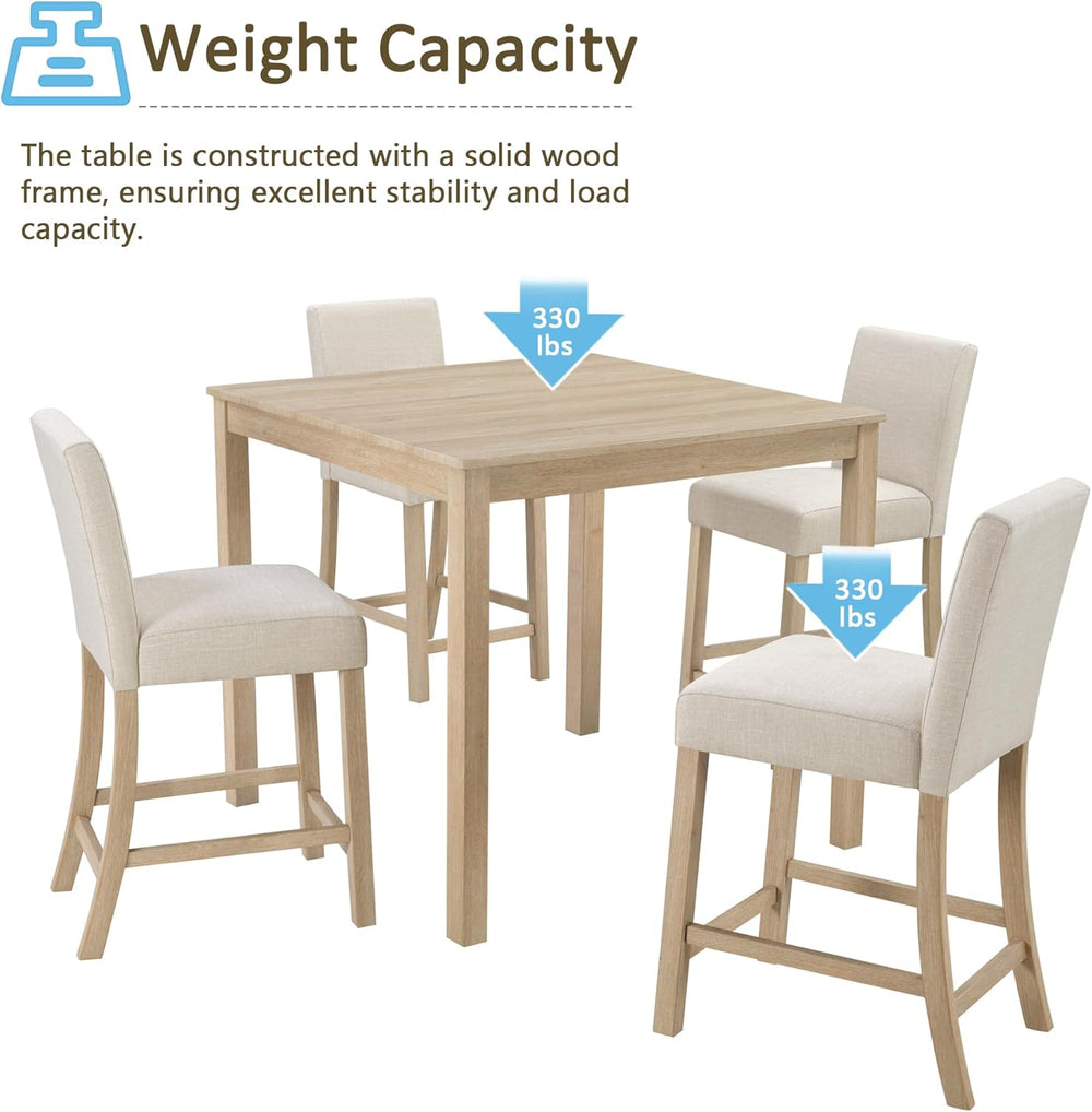 RuiSiSi 5-Piece Counter Height Dining Table Set, Square Dining Table White wi...