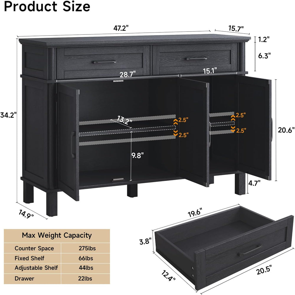 ONBRILL 48 Inches Buffet Cabinet with Storage, Farmhouse Sideboard Buffet w/2...