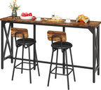 CHOEZON Bar Table and Chairs Set, Counter Height Table and Chairs, with X-Shaped Supports, 1 Pub Table and 2 Chairs, for Dining Room, Living Room, Home Bar, Rustic Brown and Black TBT18BF