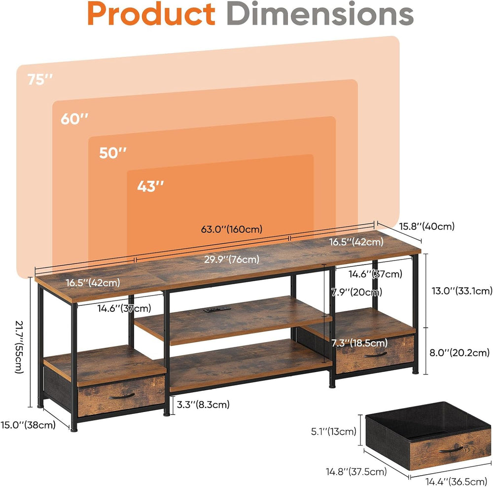 Sweetcrispy 63" TV Stand with Fabric Drawers for 65 70 75 Inch TVs | Ent...