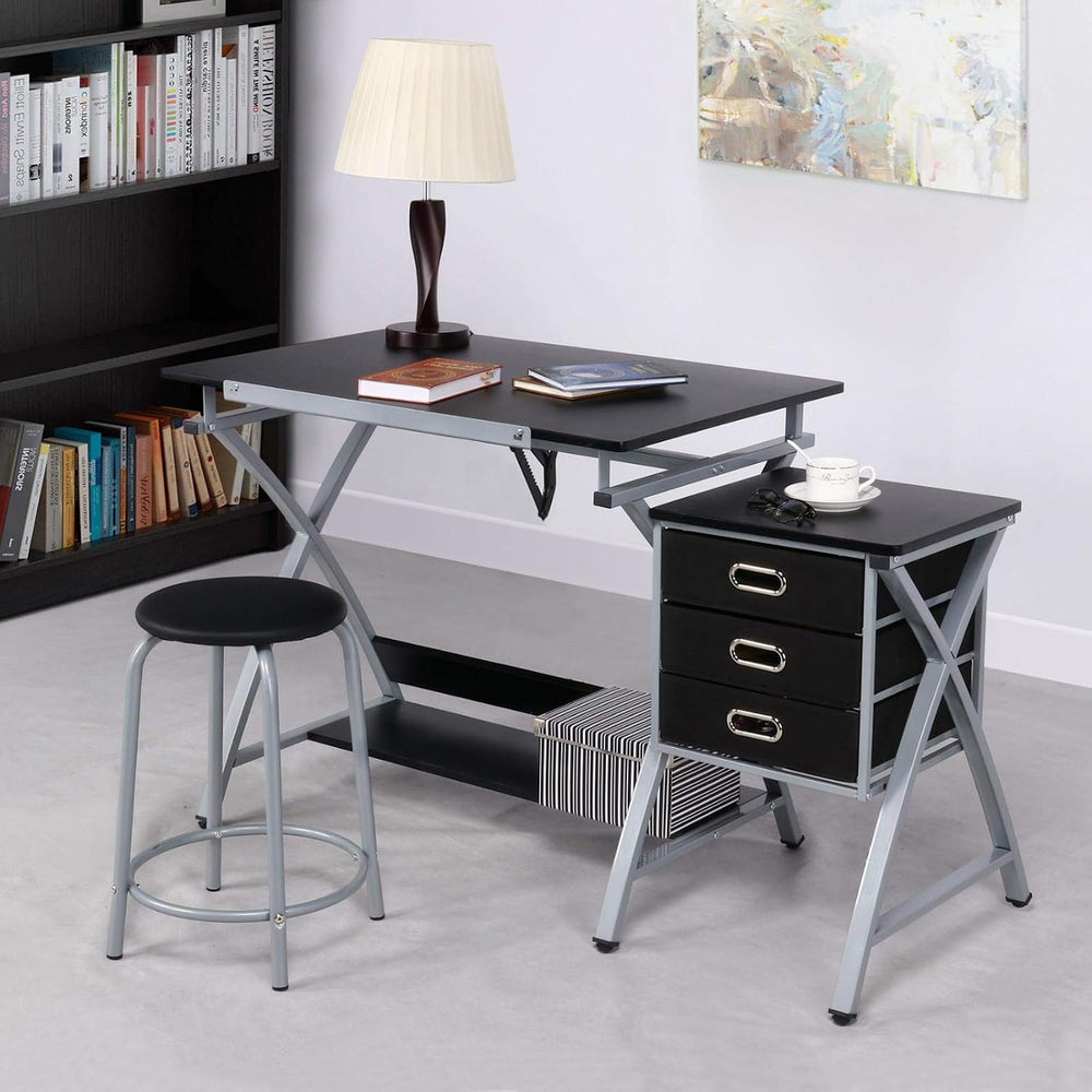 Topeakmart Drafting Tables, Draft Drawing Desk w/Stool and Tiltable Tabletop,...