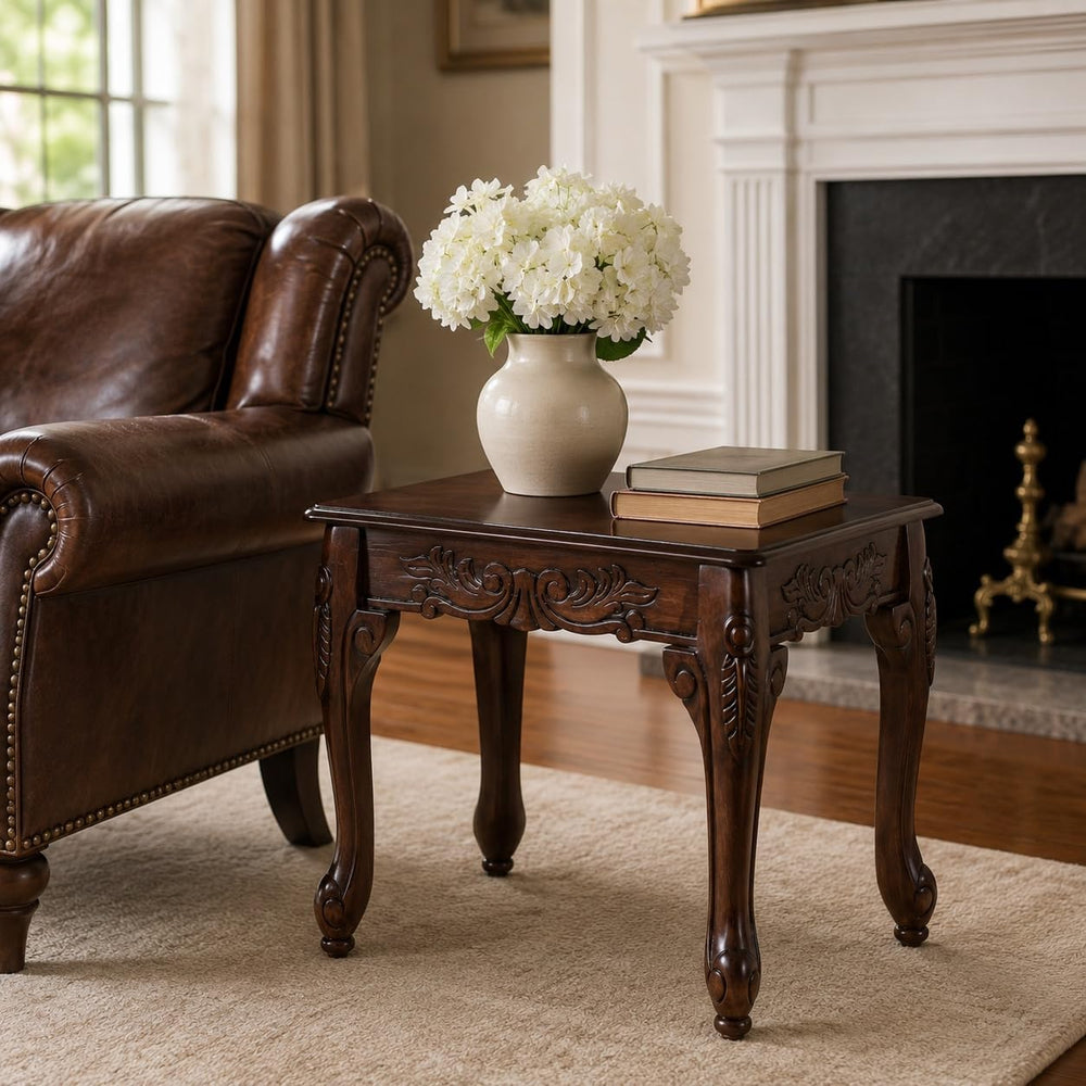 Traditional Dark Cherry Wood End Table with Claw Feet Ornate Vintage Side Tab...