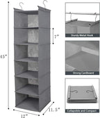 MAX Houser 6 Tier Shelf Hanging Closet Organizer, Closet Hanging Shelf with 2 Sturdy Hooks for Storage,2 Pack, Foldable (Grey)