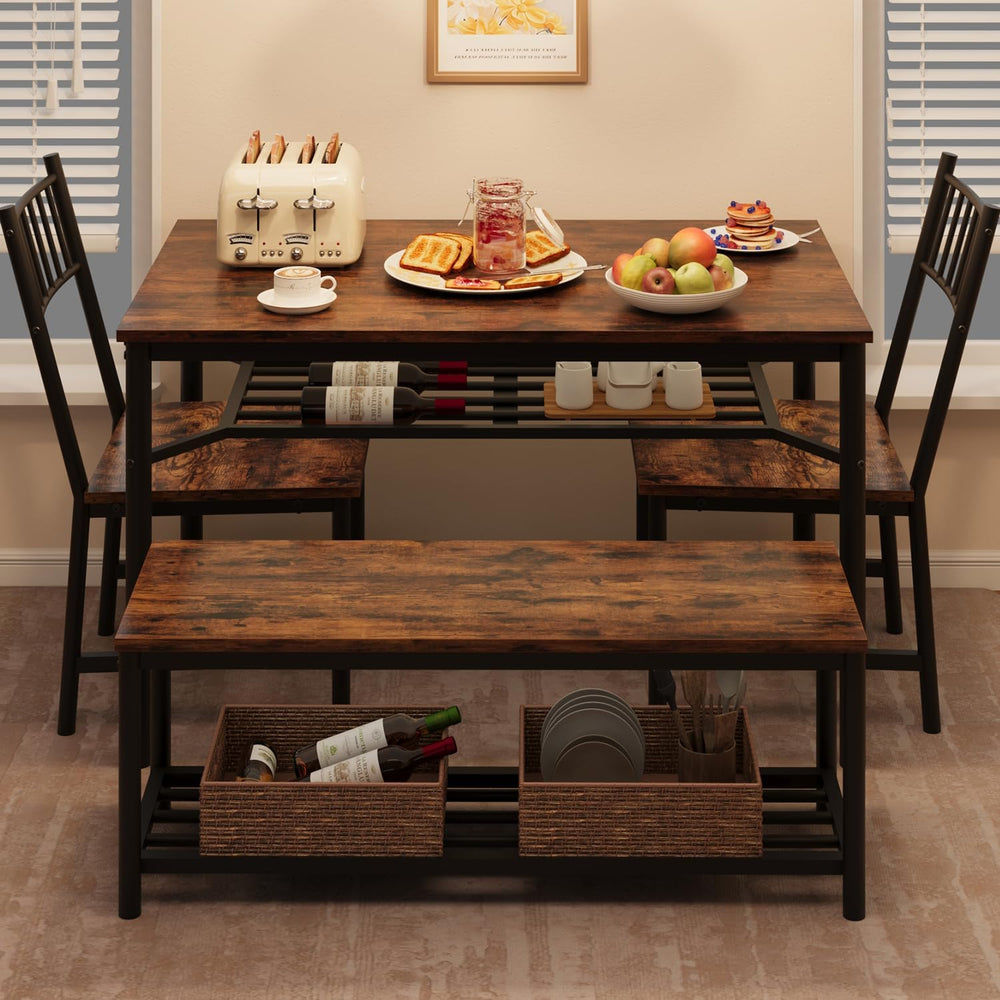 GarveeHome Dining Table Set for 4, Kitchen Table and Chairs for 4 with Wine R...