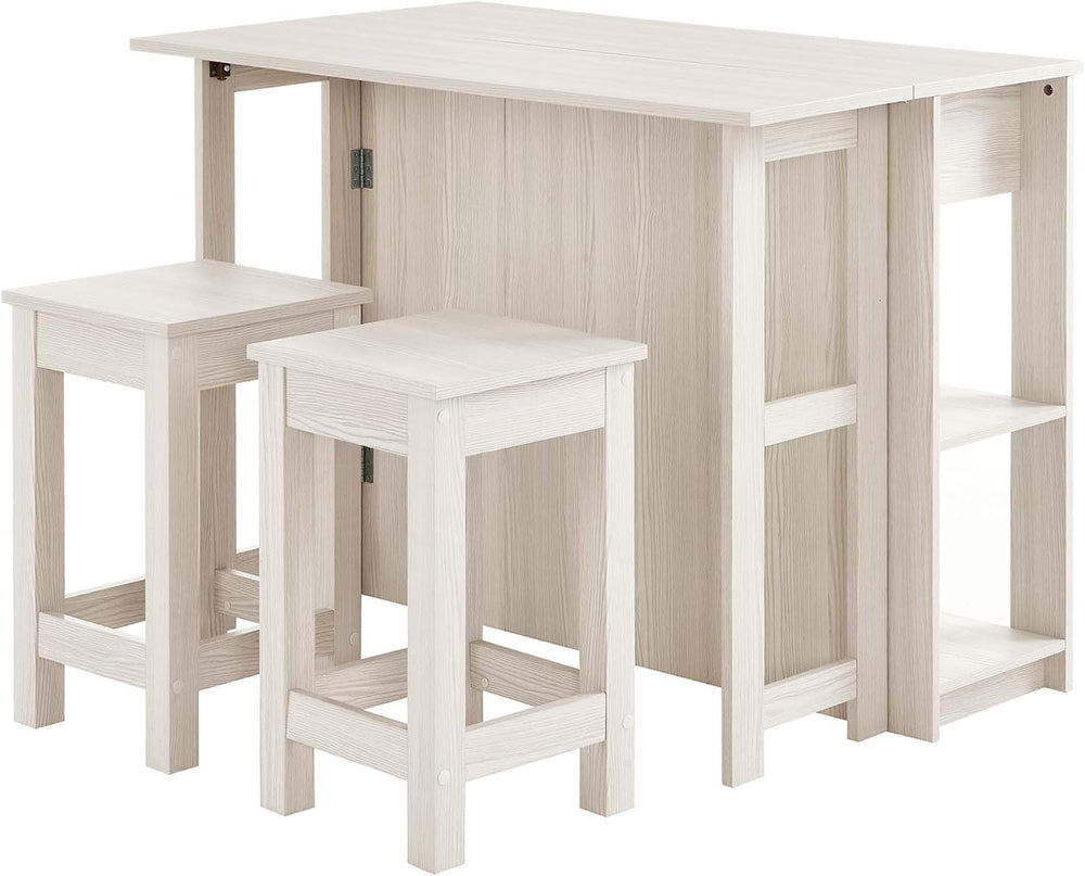 Modway Meadowbrook 3-Piece Kitchen Island with Seating and Drop-Leaf Table in...
