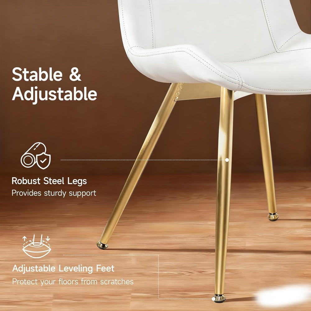 Dining Chairs Set of 2 PU Leather Armless Pearl White, Gold Legs | Fits Dinin...