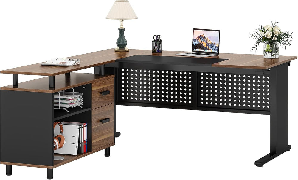 Tribesigns 63 Inch Executive Desk with Filing Cabinet, L Shaped Office Desk |...