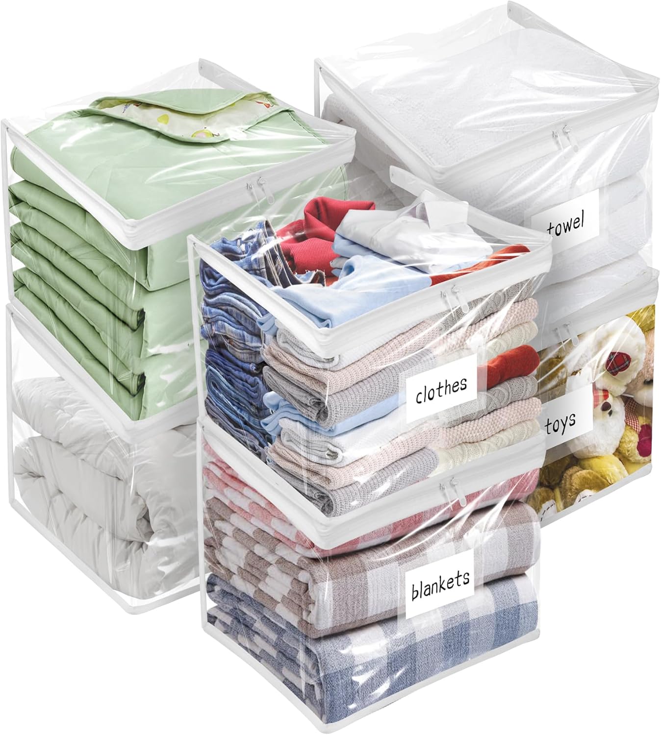 Plastic Storage Bags with Easy-Glide Zipper, Pack of 8, Durable Clear Vinyl Zippered Storage Bags for Clothes Sweaters Comforters Blankets Sheets Bedding (12 x 12 x 12 Inch)