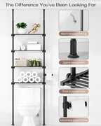 ALLZONE Adjustable Over The Toilet Storage Shelf, 4-Tier Ample Over Toilet Bathroom Organizer and Storage,Tension Mounted Above Toilet Storage Cabinet for Versatility, Fits 64-113 Inch Heights, Black
