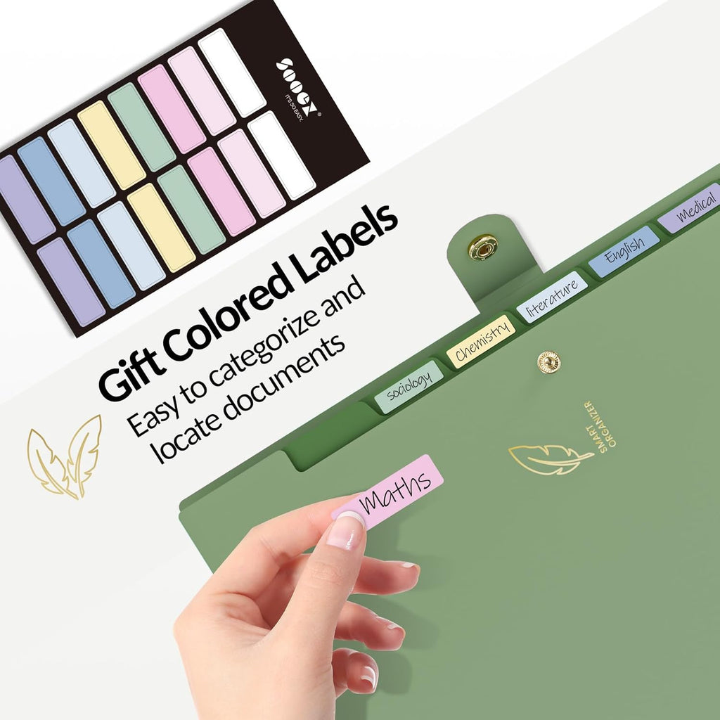 Sooez Aesthetic 8 Pocket Accordion File Organizer, Pastels Expanding File Folder for Important Document with Labels, Portable Receipt Bill Organizer for Office School Supplies, Letter Size Haze Blue