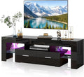 Black 63 Inch Floating TV Stand with Two Drawers & 16-Color LED Lights, Large Modern Entertainment Center for TVs Up to 75 Inches, Wooden Media Console with Open Shelf