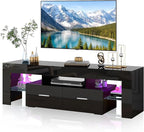 Black 63 Inch Floating TV Stand with Two Drawers & 16-Color LED Lights, Large Modern Entertainment Center for TVs Up to 75 Inches, Wooden Media Console with Open Shelf