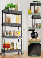 LEHOM 5.1" Slim Storage Cart - 4 Tiers Bathroom Organizer Mobile Shelving Unit Storage Rolling Utility Cart Slide Out Organizer for Kitchen Bathroom Laundry Narrow Places