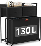 Laundry Hamper with 3 Section Rolling Bags, Laundry Sorter with Wheels, Laundry Basket with 2 Drawer for Laundry Room (Charcoal Black)