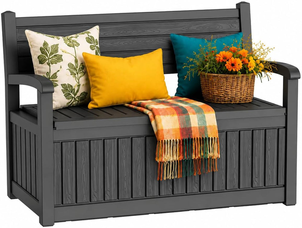 Outdoor Bench with Storage, Waterproof Garden Storage Bench, 100 Gallon Locka...
