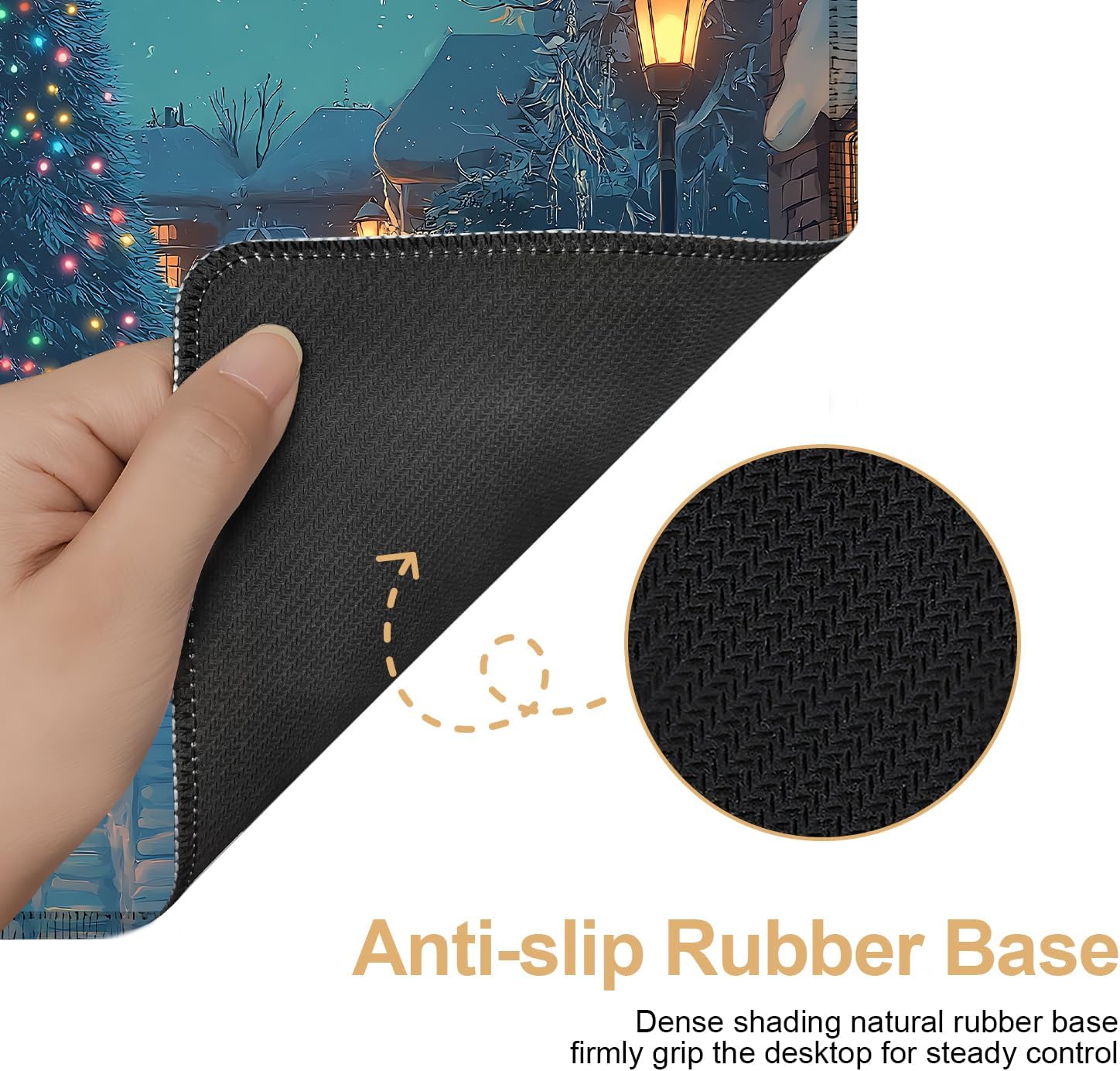 Large Extended Gaming Mouse Pad - Winter Christmas Night Scene, Soft Fabric Desk Mat with Non-Slip Rubber Base, Extra Long Mousepad for Gaming, Office, Keyboard & Mouse, 35.43 x 15.75 in