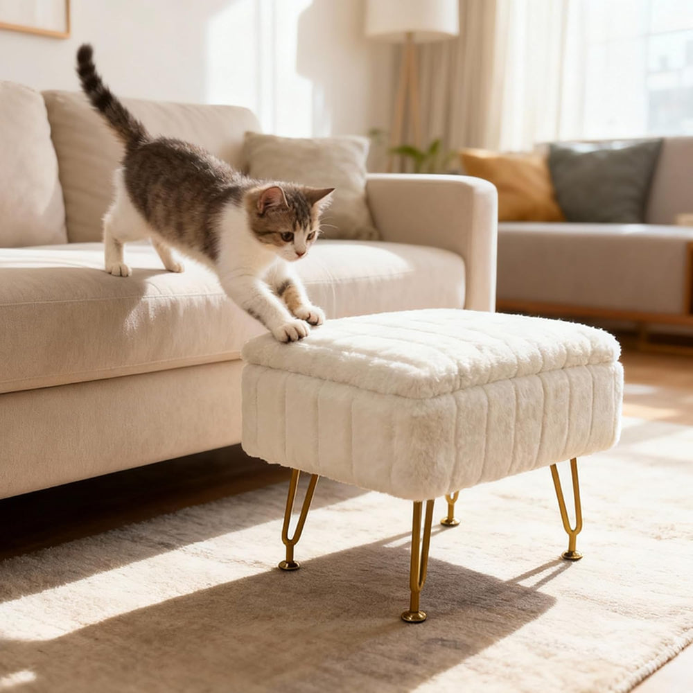 Small Foot Stool with Storage & Gold Metal Legs, Small Ottoman Foot Rest ...