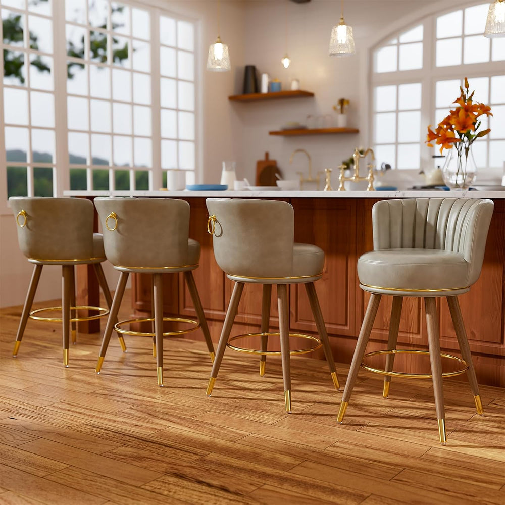 SeekFancy 24 Inch Gray Leather Swivel Counter Bar Stools Set of 4