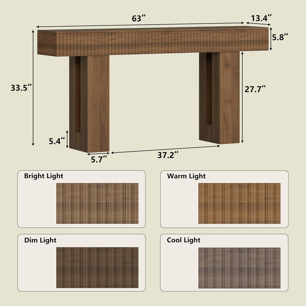63-Inch Long Entryway Console Table with a Fluted Design, Thick Wood Farmhous...