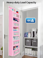 JARLINK Over The Door Organizer Storage, 5 Shelf Hanging Door Organizer with 5 Large Capacity Pockets, Anti Tilt 44 lb Load Behind Door Storage for Bedroom, Bathroom, Pantry, Nursery, (Pink)