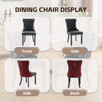 3-Pieces Dining Sets, 31.5" Round Dining Table Set with 2 Velvet Upholstered Dining Chairs,Wooden Legs Design for Kitchen Dining Room Apartment Small Space(1 Black Table with 2 Black&Wine Red Chairs)