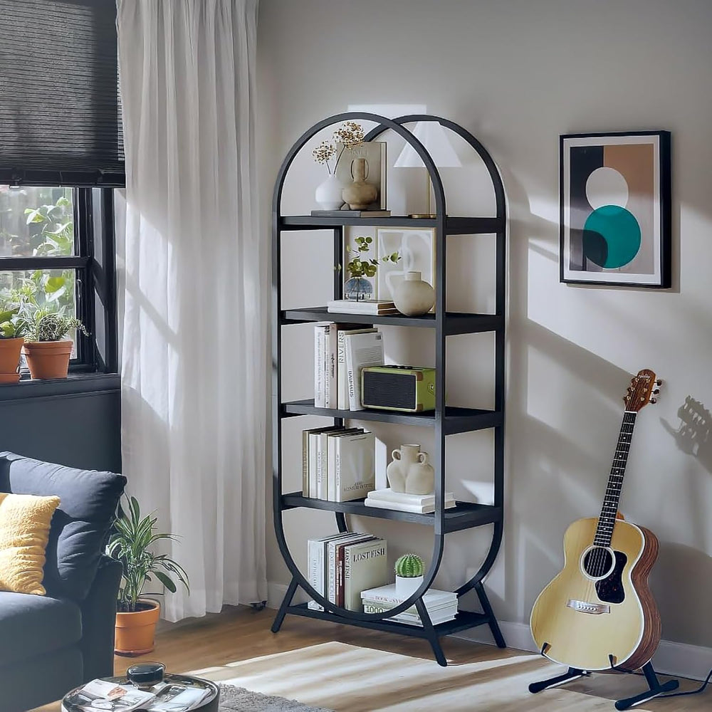 Arched Bookshelf,5-Tier Tall Wide Open Bookshelf,Modern Brown Storage Bookshe...