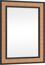 Rattan Wall Mirror with Wooden Framed 24 X 32 inch Farmhouse Rectangle Wood Mirror for Modern Decorative Bathroom, Living Room, Entryway, Bedroom (Black)