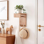 Oak Wood Coat Rack Wall Mount with 8 Inch Long Entryway Wall Shelf and 3 Hooks, Floating Shelf with Hooks for Bathroom, Hallway, Living Room