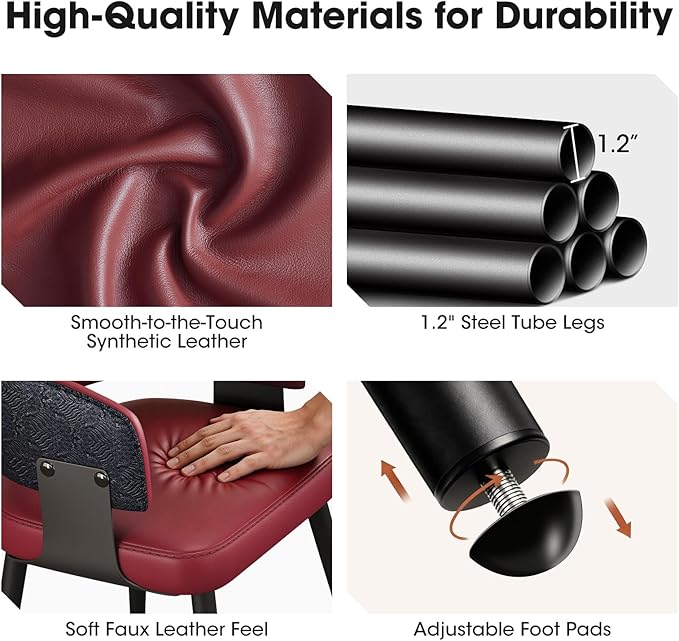 Modern Dining Chairs Set of 4, Upholstered Faux Leather Kitchen Side Chairs with Curved Open Back, Easy Assembly for Dining Room, Restaurant, Cafe, Magenta