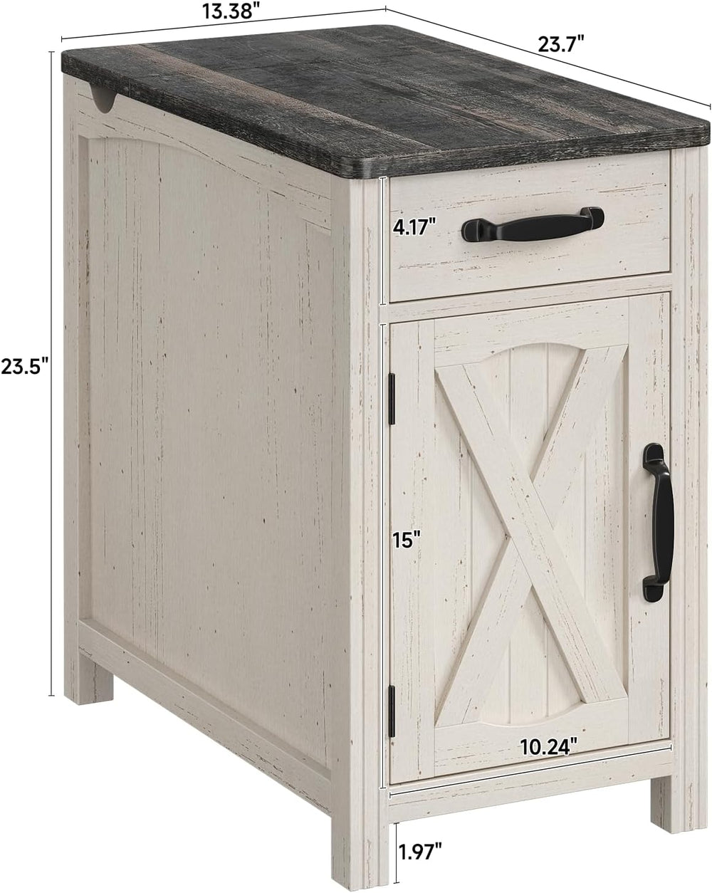 ONBRILL Farmhouse End Table with Charging Station, Narrow Side Table with Bar...