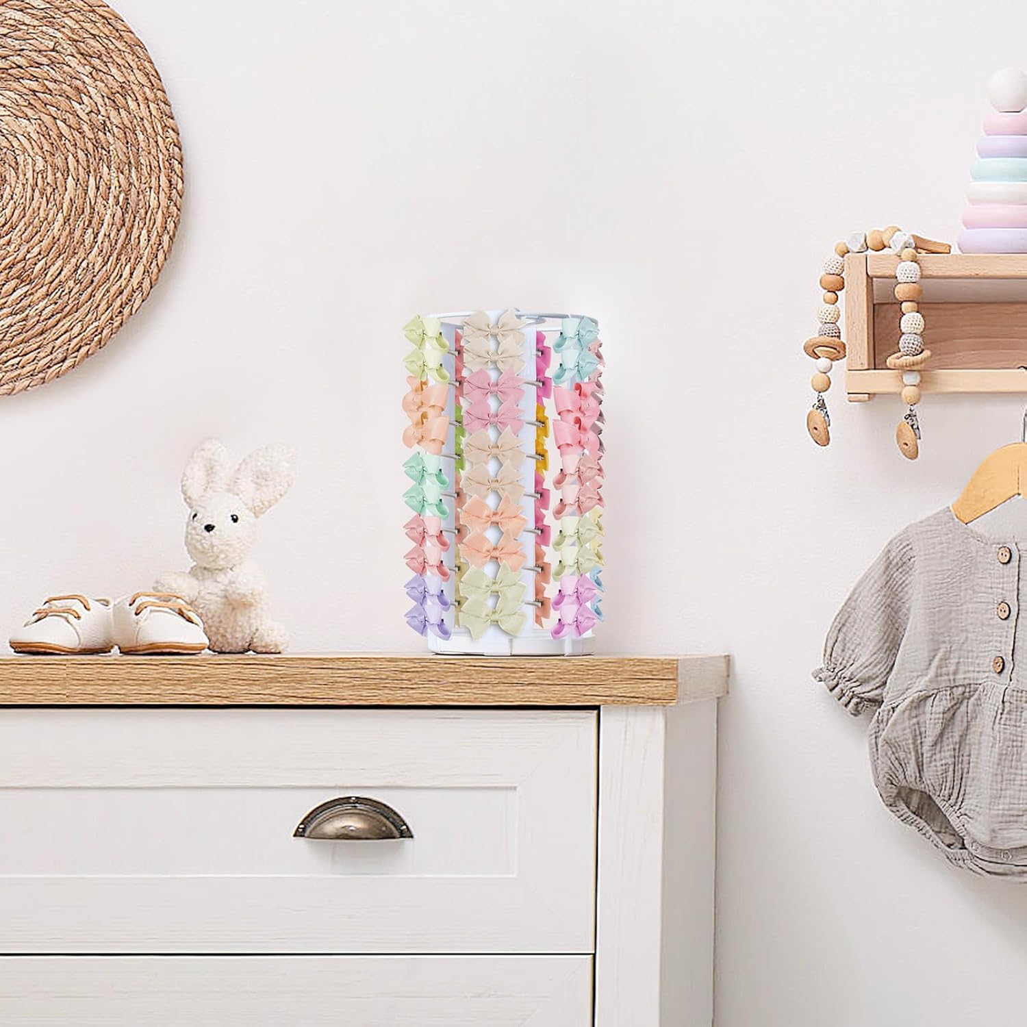 Dahey Bow Holder for Girls Hair Bows, Modern Hair Bow Organizer 360° Rotation Hair Accessories Organizer Storage Stand Display for Girls, White