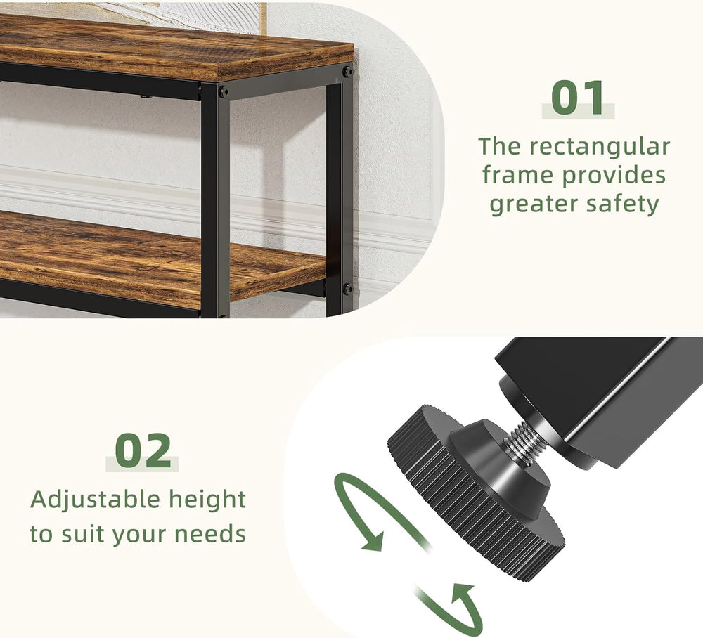 Simple Trending Console Table, 2-Tier Narrow Sofa Table, Rustic Brown | Entry...