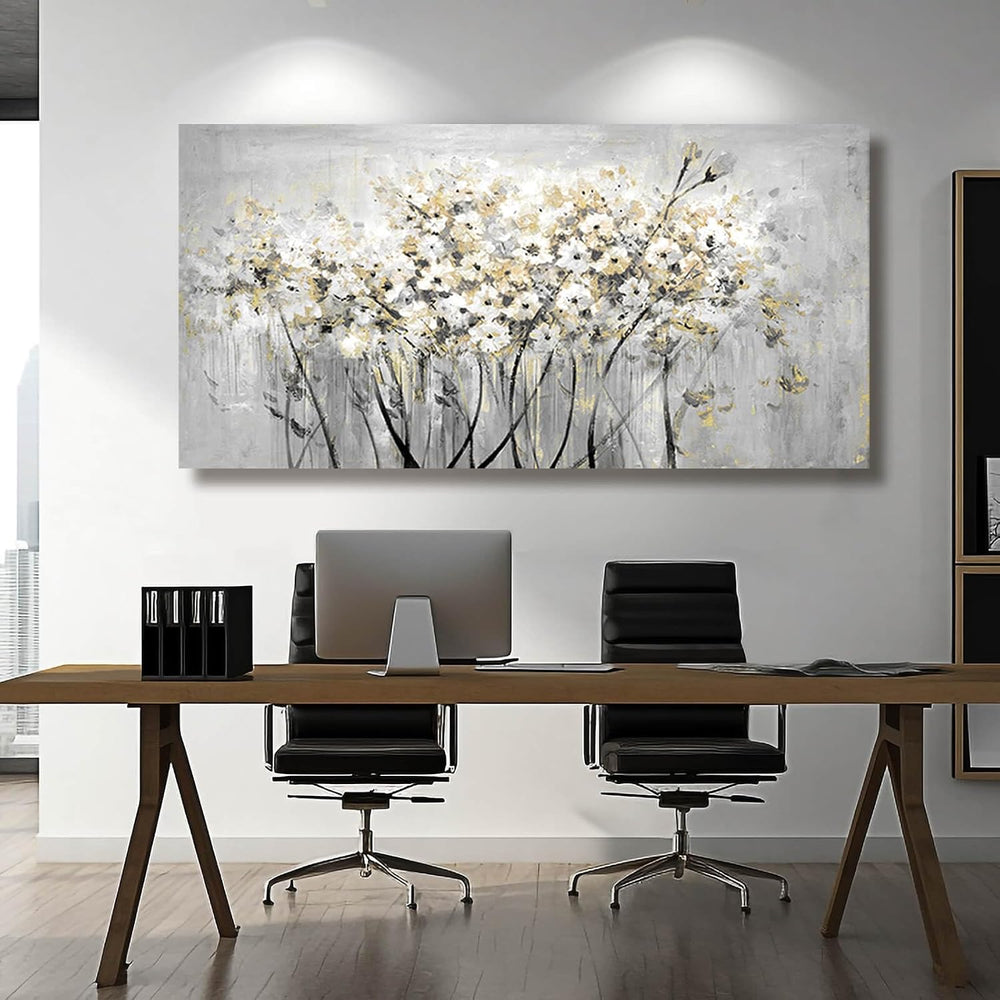 Framed Grey Green Flowers Floral Wall Art 24"x48" Artwork for Walls