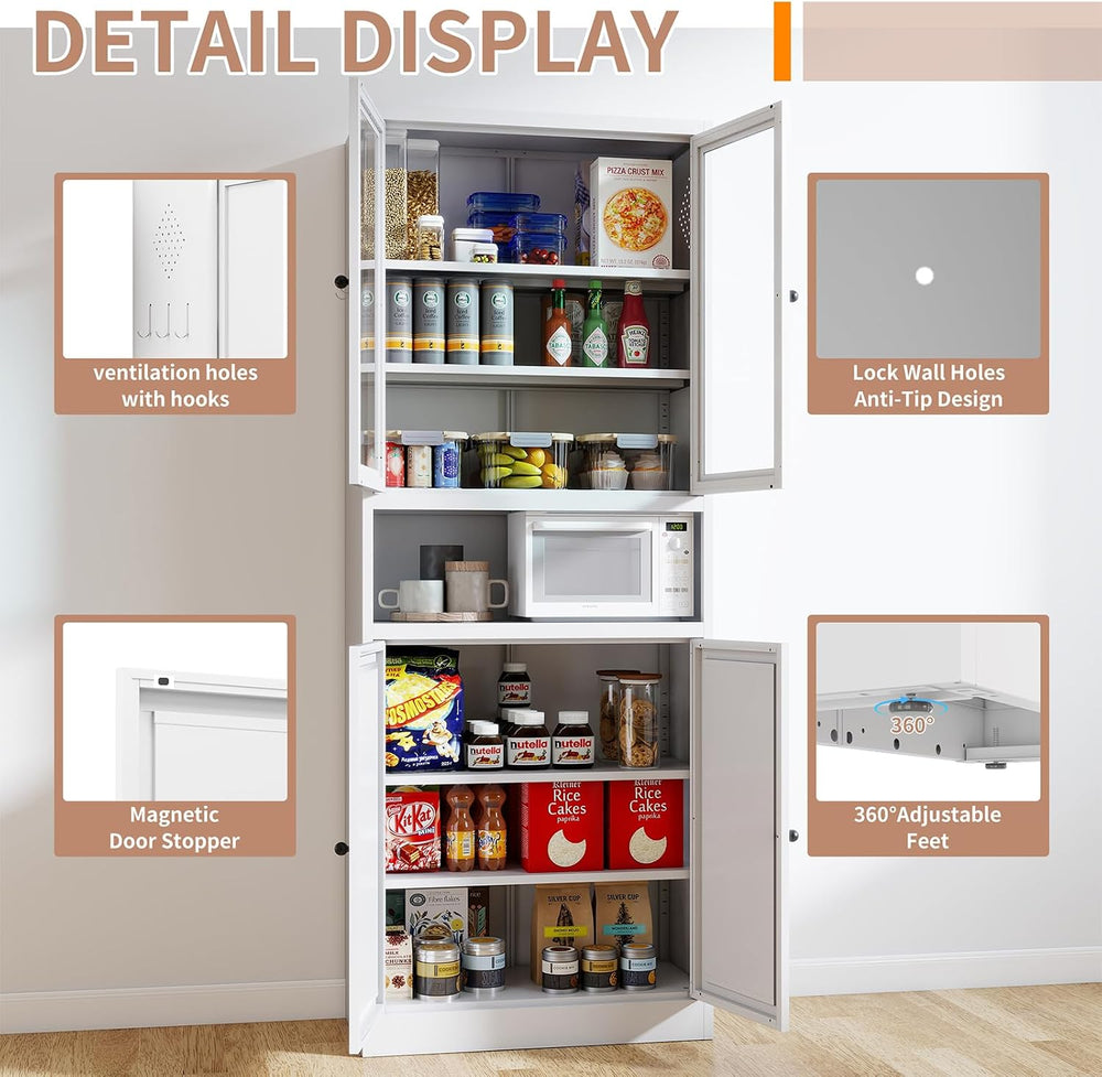 Kitchen Pantry Cabinet, 72" Tall Storage with Adjustable Shelves, Heavy ...