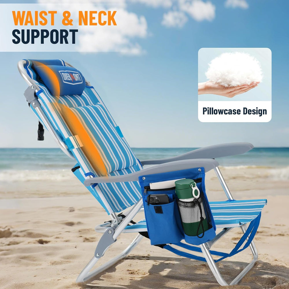 Overmont Low Beach Chair with Cooler Bag - 6-Positions Lay Flat with Ergonomi...