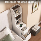 Tall Nightstand with Charging Station, Narrow Side Table with Bookshelf, 47" Tall Free Standing Wooden Night Stand with 2 Drawers and 4 Open-Shelves, Modern End Bedside Table for Bedroom, White