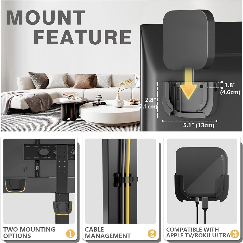 TAVR Swivel Floor TV Stand Base for 32-75 Inch TVs up to 110 lbs | Tall TV Stand for Bedroom with Height Adjustment and Tempered Glass Base for Media Storage, Max VESA 400x400mm, Black