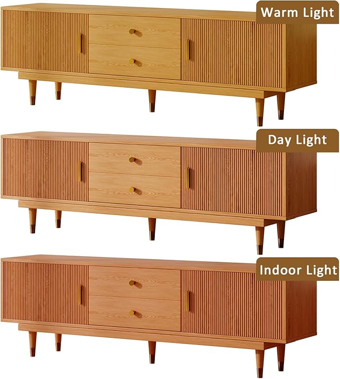 Mid Century Modern TV Stand for 80 inch TV, 70.9" Wood TV Console with 2 Storage Cabinet & 2 Drawers, Entertainment Center, Media Console for Living Room/Bedroom